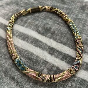 Beaded Crochet Necklace 21.5” Handmade Thick Stunning Statement Jewelry Magnetic